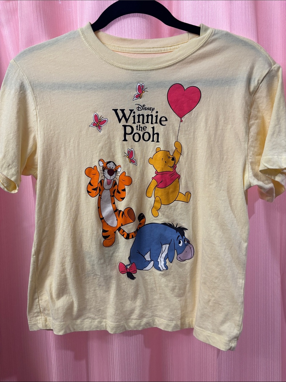 Disney Winnie the Pooh Pale Yellow Kids Graphic Tee with Heart Balloon
